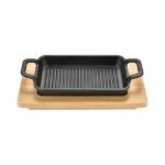 جريل شواء مربع من الحديد الزهر – مع قاعدة خشبية