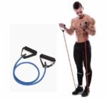 حبل مقاومة مطاطي بمقبضين – لون أزرق (مستوى مقاومة قوي) لتمارين بناء العضلات