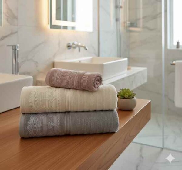 طقم فوط الميراج مطرز - 3 قطع - قطن 100% - تصميمات عصرية وألوان جذابة