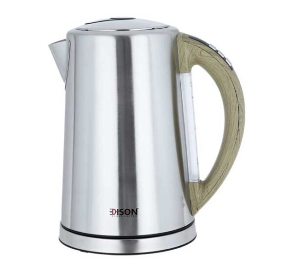 غلاية إديسون الكهربائية الرقمية – سعة 1.7 لتر، قوة 2100 وات، بتصميم ستانلس ستيل ومقبض خشبي أنيق