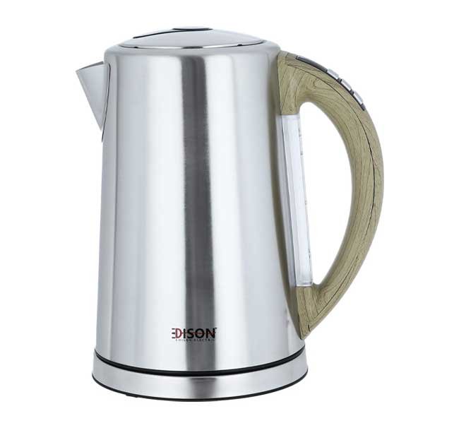 غلاية إديسون الكهربائية الرقمية – سعة 1.7 لتر، قوة 2100 وات، بتصميم ستانلس ستيل ومقبض خشبي أنيق