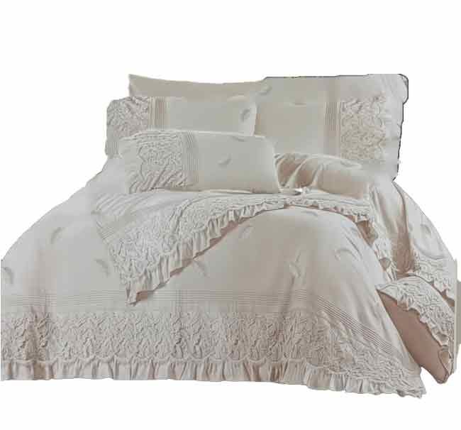 طقم سرير زهرة (Zahra Home Collection) موديل B114 - قطن 100% مطرز بالجوبير الفاخر