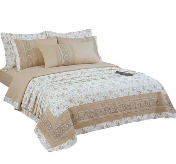 طقم ملاية سرير قطن هاوس (موديل ندى) - 5 قطع مقاس كبير - قطن 100% مطرز