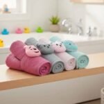 طقم فوط الندى للأطفال - 4 قطع - قطن 100% ناعم جداً - رسومات كرتونية مبهجة وألوان زاهية