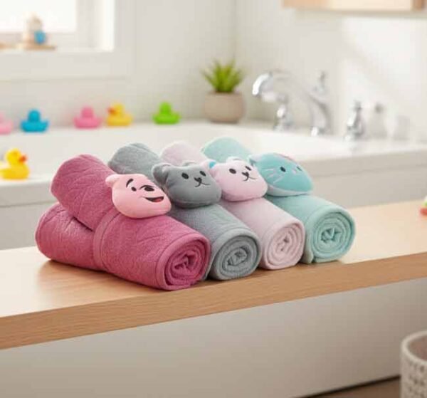 طقم فوط الندى للأطفال - 4 قطع - قطن 100% ناعم جداً - رسومات كرتونية مبهجة وألوان زاهية