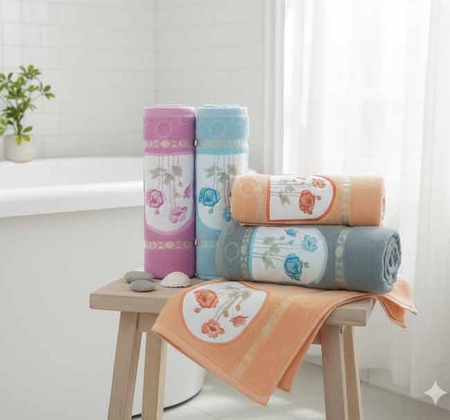 طقم فوط روعة قطن 100% - تطريز فاخر - ألوان زاهية وتصميم كلاسيكي راقي