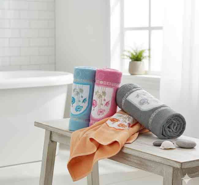 طقم فوط فاطمة مطرز - 4 قطع - قطن 100% - خامات ناعمة وتطريز كلاسيكي أنيق