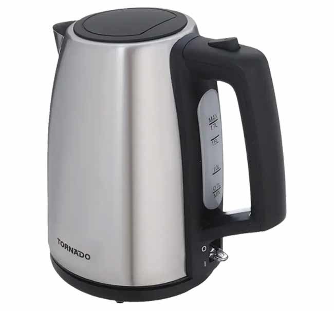 غلاية مياه تورنيدو ستانلس ستيل - 1.7 لتر - 2200 وات - أسود × فضي - موديل TKS-2217E