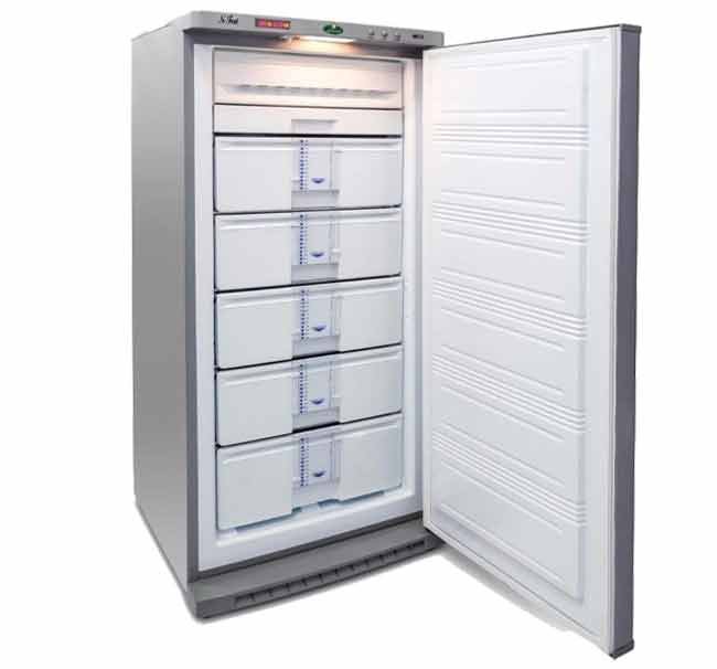 ديب فريزر كريازي رأسي 5 درج - نوفروست - موديل E230N5/3 - لون ميتاليك - شاشة ديجيتال