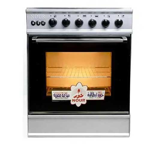 بوتاجاز نور "جامبو" 4 شعلة - مقاس 60×60 سم - لون فضي (ستانلس) بالكماليات الكاملة والشواية